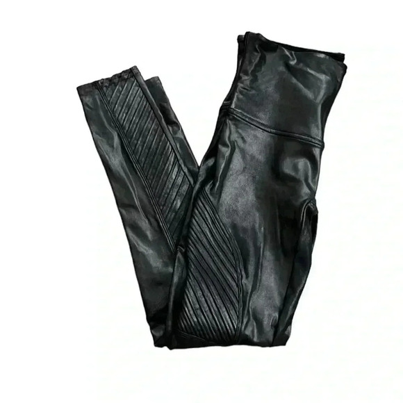 Spanx Women Faux Leather Moto Leggings Black Skinny Legs Pull On Size L - Picture 8 of 16